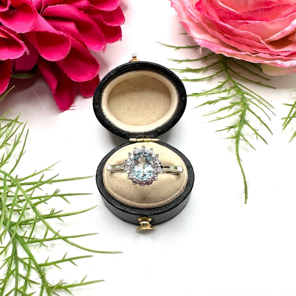 NEW⚜️Aqua Cut Glass Crystal Cluster Dainty Cocktail Ring
